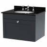 Classique 600mm Wall Hung 1 Drawer Unit & 3 Tap Hole Marble Top with Oval Basin - Soft Black/Black Sparkle