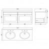 Classique 1200mm Wall Hung 2 Drawer Unit & 3 Tap Hole Marble Top - Soft Black/Black Sparkle - Technical Drawing