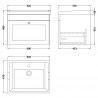 Classique 600mm Wall Hung 1 Drawer Unit & 3 Tap Hole Fireclay Basin - Soft Black - Technical Drawing
