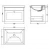 Classique 600mm Wall Hung 1 Drawer Unit & 0 Tap Hole Fireclay Basin - Soft Black - Technical Drawing