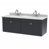 Classique 1200mm Wall Hung 2 Drawer Unit & 1 Tap Hole Marble Top with Oval Basin - Soft Black/Bellato Grey