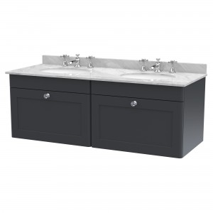 Classique 1200mm Wall Hung 2 Drawer Unit & 3 Tap Hole Marble Top with Oval Basin - Soft Black/Bellato Grey