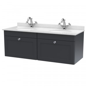 Classique 1200mm Wall Hung 2 Drawer Unit & 1 Tap Hole Marble Top with Oval Basin - Soft Black/White Sparkle