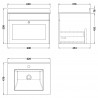 Classique 600mm Wall Hung 1 Drawer Unit & 1 Tap Hole Marble Top - Soft Black/White Sparkle - Technical Drawing