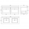 Classique 1200mm Wall Hung 2 Drawer Unit & 1 Tap Hole Marble Top - Soft Black/White Sparkle - Technical Drawing