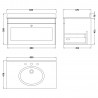 Classique 800mm Wall Hung 1 Drawer Unit & 3 Tap Hole Marble Top - Soft Black/Black Sparkle - Technical Drawing