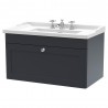 Classique 800mm Wall Hung 1 Drawer Unit & 3 Tap Hole Fireclay Basin - Soft Black