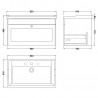 Classique 800mm Wall Hung 1 Drawer Unit & 3 Tap Hole Fireclay Basin - Soft Black - Technical Drawing