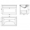 Classique 800mm Wall Hung 1 Drawer Unit & 0 Tap Hole Fireclay Basin - Soft Black - Technical Drawing