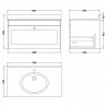 Classique 800mm Wall Hung 1 Drawer Unit & 1 Tap Hole Marble Top - Soft Black/White Sparkle - Technical Drawing