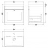 Classique 500mm Wall Hung 1 Drawer Unit & Thin-Edge Ceramic Basin - Satin White - Technical Drawing