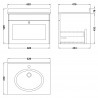 Classique 600mm Wall Hung 1 Drawer Unit & 1 Tap Hole Marble Top - Satin White/Black Sparkle - Technical Drawing