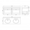 Classique 1200mm Wall Hung 2 Drawer Unit & 3 Tap Hole Marble Top - Satin White/Black Sparkle - Technical Drawing