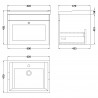 Classique 600mm Wall Hung 1 Drawer Unit & 1 Tap Hole Fireclay Basin - Satin White - Technical Drawing