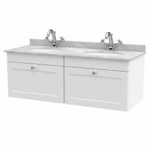 Classique 1200mm Wall Hung 2 Drawer Unit & 1 Tap Hole Marble Top with Oval Basin - Satin White/Bellato Grey