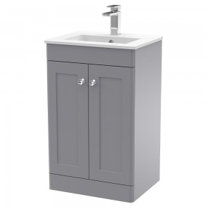 Classique 500mm Freestanding 2 Door Unit & Minimalist Ceramic Basin - Satin Grey