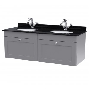 Classique 1200mm Wall Hung 2 Drawer Unit & 1 Tap Hole Marble Top with Oval Basin - Satin Grey/Black Sparkle