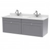 Classique 1200mm Wall Hung 2 Drawer Unit & 1 Tap Hole Marble Top with Square Basin - Satin Grey/White Sparkle