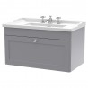Classique 800mm Wall Hung 1 Drawer Unit & 3 Tap Hole Fireclay Basin - Satin Grey
