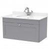 Classique 800mm Wall Hung 1 Drawer Unit & 1 Tap Hole Marble Top with Oval Basin - Satin Grey/White Sparkle