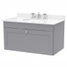 Classique 800mm Wall Hung 1 Drawer Unit & 3 Tap Hole Marble Top with Oval Basin - Satin Grey/White Sparkle