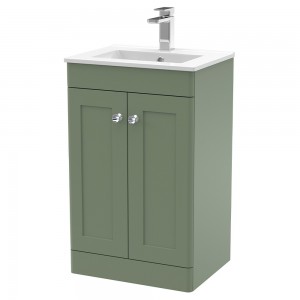 Classique 500mm Freestanding 2 Door Unit & Minimalist Ceramic Basin - Satin Green