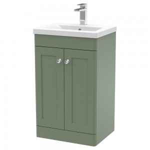 Classique 500mm Freestanding 2 Door Unit & Mid-Edge Ceramic Basin - Satin Green