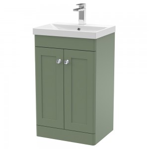 Classique 500mm Freestanding 2 Door Unit & Thin-Edge Ceramic Basin - Satin Green