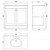 Classique 800mm Freestanding 2 Door Unit & 3 Tap Hole Marble Top - Satin Green/Bellato Grey - Technical Drawing