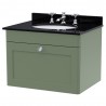 Classique 600mm Wall Hung 1 Drawer Unit & 3 Tap Hole Marble Top with Oval Basin - Satin Green/Black Sparkle