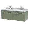 Classique 1200mm Wall Hung 2 Drawer Unit & 1 Tap Hole Marble Top with Oval Basin - Satin Green/Bellato Grey