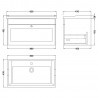 Classique 800mm Wall Hung 1 Drawer Unit & 1 Tap Hole Fireclay Basin - Satin Green - Technical Drawing