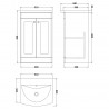 Classique 500mm Floor Standing 2 Door Unit & Curved Basin - Satin White - Technical Drawing