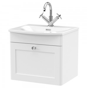 Classique 500mm Wall Hung 2 Door Unit & Curved Basin - Satin White
