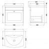 Classique 500mm Wall Hung 2 Door Unit & Curved Basin - Satin Grey - Technical Drawing