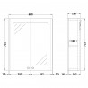 Classique 600mm 2 Door Mirrored Bathroom Cabinet - Satin White - Technical Drawing