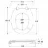 370mm (w) x 440mm (L) x 60mm (h) Traditional Round Toilet Seat Chrome Hinges - Technical Drawing