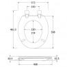 370mm (w) x 410mm (L) x 60mm (h) Traditional Round Toilet Seat Plastic Hinges - Technical Drawing
