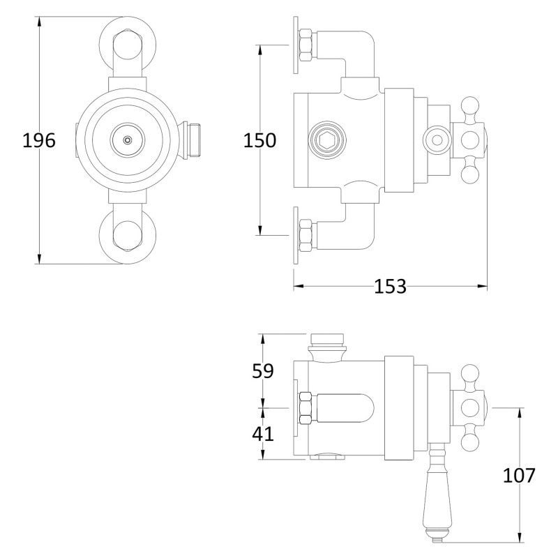 Victorian Dual Thermostatic Shower Valve - Technical Drawing