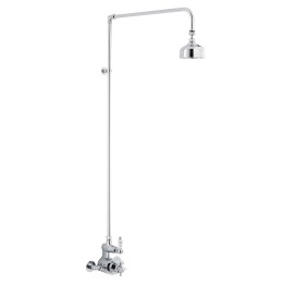 Edwardian Chrome Twin Thermostatic Shower Column Rigid Riser & Rainfall Shower Head