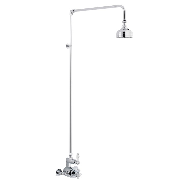 Edwardian Chrome Twin Thermostatic Shower Column Rigid Riser & Rainfall Shower Head
