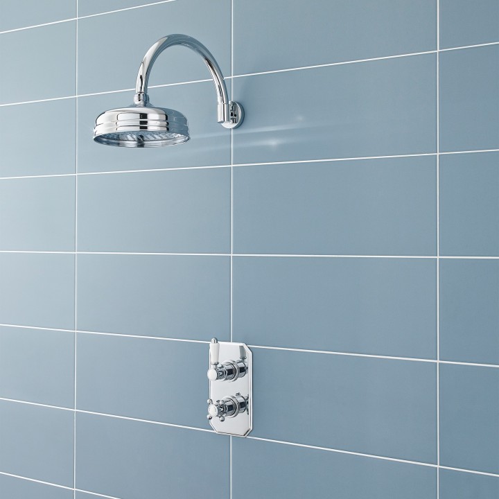 Chrome 195mm Round Fixed Shower Head - Insitu