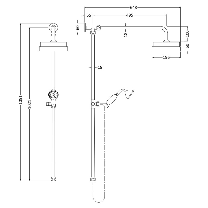 Traditional Luxury Rigid Riser Kit Without Diverter - Technical Drawing