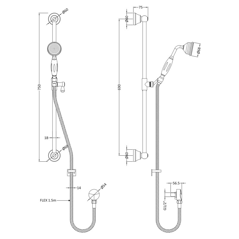 Traditional Slider Rail Kit - Technical Drawing