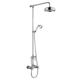 Traditional Chrome Thermostatic Shower Valve Rigid Riser Kit with Diverter Rainfall Shower Head & Hand Shower