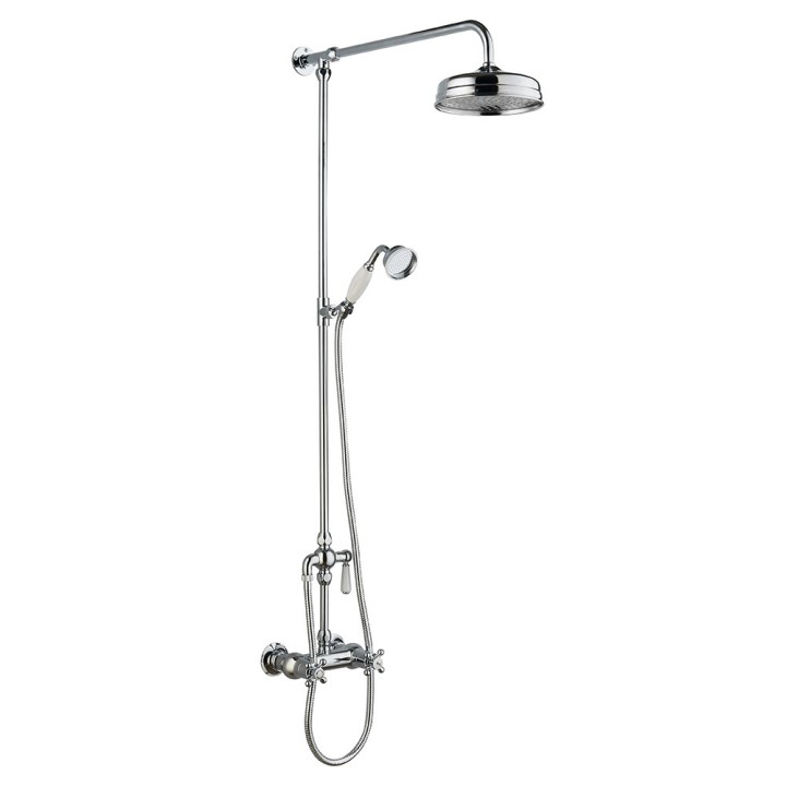 Traditional Chrome Thermostatic Shower Valve Rigid Riser Kit with Diverter Rainfall Shower Head & Hand Shower