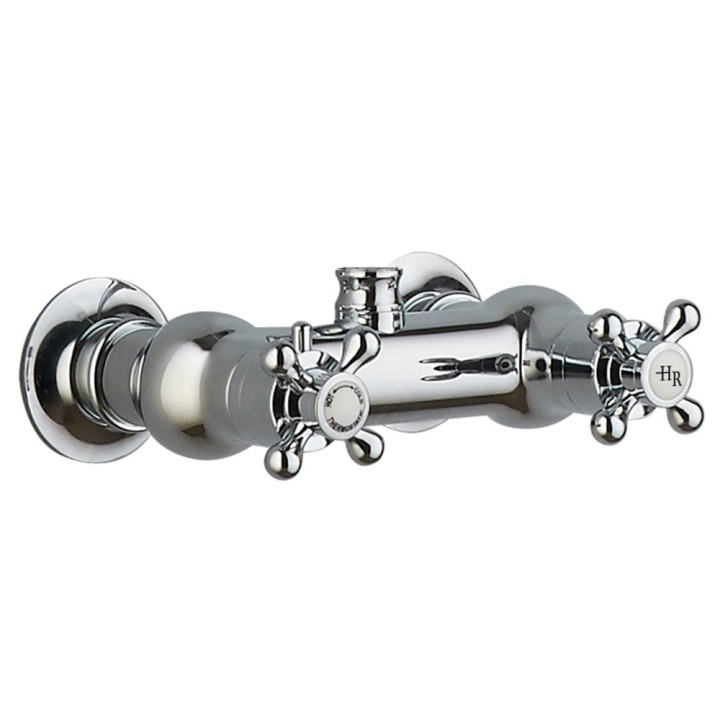 Traditional Chrome Thermostatic Shower Valve Rigid Riser Kit with Diverter Rainfall Shower Head & Hand Shower - Insitu