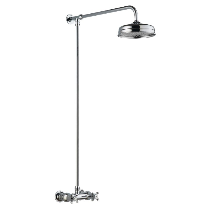 Chrome Thermostatic Shower Column Rigid Riser & Rainfall Shower Head