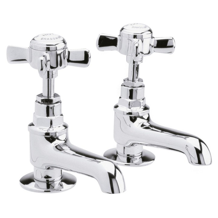 Beaumont Cross Head Hex Collar Hot & Cold Basin Taps