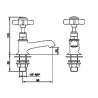 Beaumont Cross Head Hex Collar Hot & Cold Basin Taps - Technical Drawing